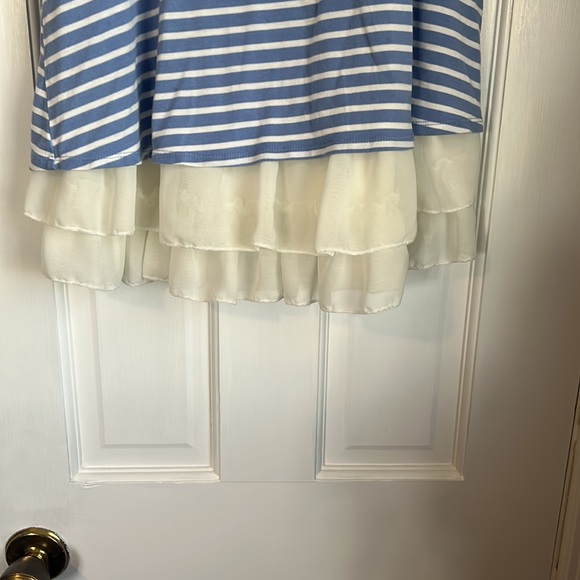 Beautees Blue and White Stripe Sleeveless Dress with Ruffle Hem Size 8 - Picture 2 of 8